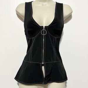 H&M Womens Corset Style Babydoll Top Sz 8 Black Cyberpunk Goth Y2K Alternative